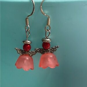 Handcrafted 925 Silver and Pink Angel Earrings